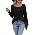 thumbnail image 2 of Long Sleeve Shirts for Women Trendy Casual Square Neck TopsSweaters Black XXL, 2 of 9