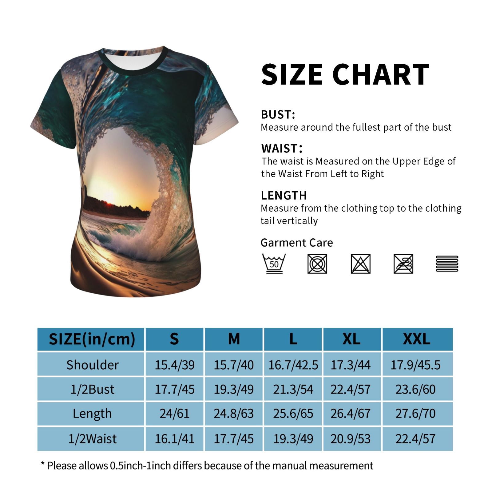 Women T Shirts Short Sleeve Summer Crew Neck Tee Tops, Wave Inside Hollow Morning Surf