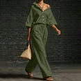 thumbnail image 4 of Women's Linen 2 Piece Outfit Oversized Button Down Shirts High Waist Pleated Wide Leg Pants Matching Tracksuit Set office Casual Outfits Green, 4 of 7