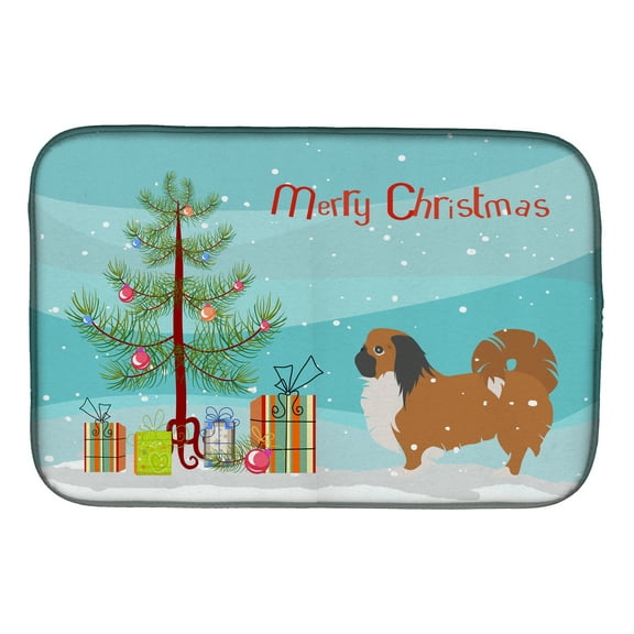 Pekingese Merry Christmas Tree Dish Drying Mat
