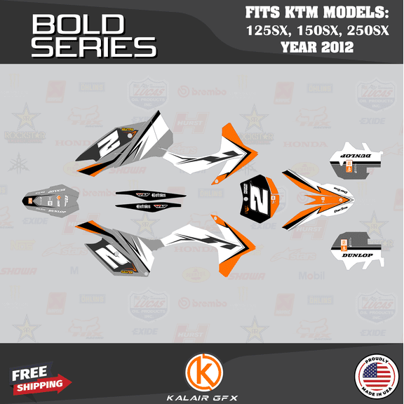 Kalair GFX Graphics Kit for Ktm MOTOCROSS 2-STROKE 125SX, 150SX, and 250SX (2012) Bold Series