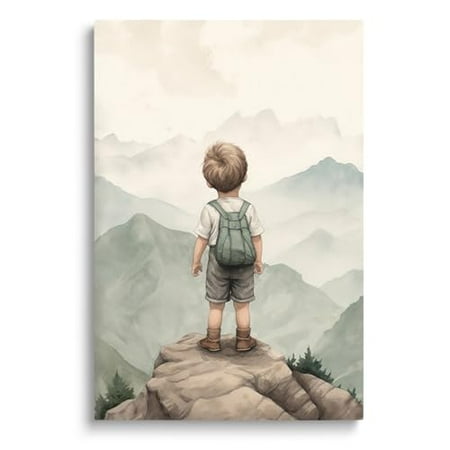 SKYSUKEY Adventure Nursery Boy Wall Art, Watercolor Hill Wall Decor, Baby Room Decor
