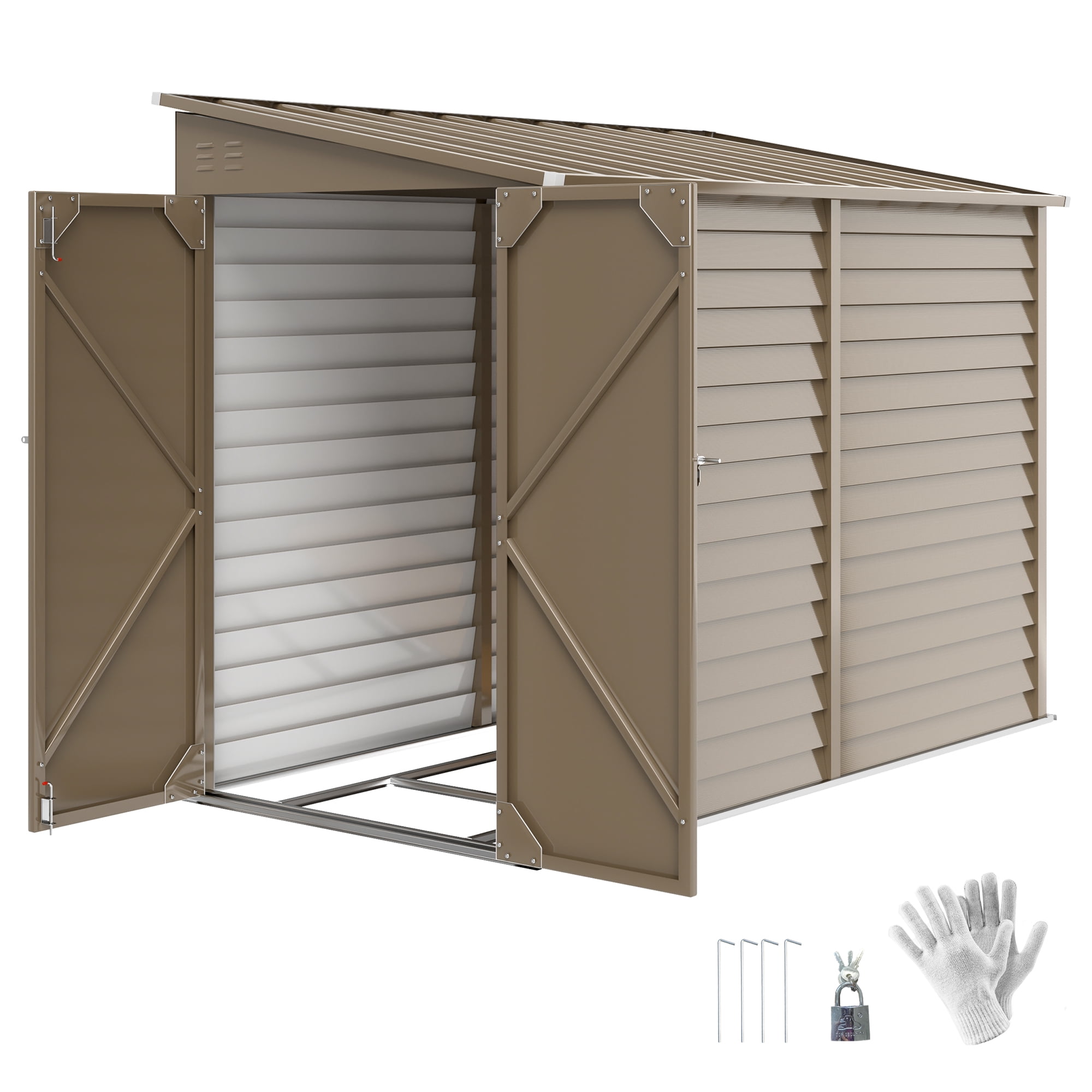 Outsunny 4.6' x 9' Metal Outdoor Storage Shed, Garden Utility Tool House with Double Lockable Doors for Backyard, Patio, Lawn, Garage, Brown