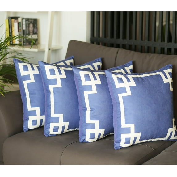 Geometric Blue&White Square 20" x 20" Throw Pillow Cover SET Of 4