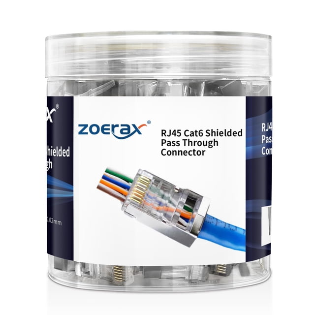 Conector de paso RJ45 Cat6, paquete de 100 unidades, blindado ZOERAX