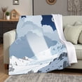 thumbnail image 6 of Luxury -Inspired Snow Mountain & Cherry Blossom Flannel Blanket - Ultra-Soft All-Season Bedspread, Bed Cover, Couch Throw - Blue & White Landscape Design for, Office, Camping - Plush Cozy -like Textu, 6 of 10