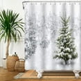 thumbnail image 4 of White Snow Fabric Shower Curtain for Bathroom Pine Trees Leaves Winter Bathtub Decoration Green Leaf Forest Snowflakes Waterproof Cloth Shower Curtains with Hooks 84x72 inches, 4 of 6