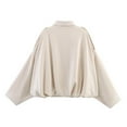 thumbnail image 3 of felwors Women's Suede Bomber Jackets Casual Oversized Batwing Sleeve Pleated Elastic Hem Coats Streetwear White, M, 3 of 7