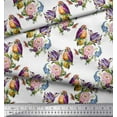thumbnail image 2 of Soimoi White Cotton Poplin Fabric Leaves,Floral & American Robin Bird Print Fabric by The Yard 42 Inch Wide, 2 of 3