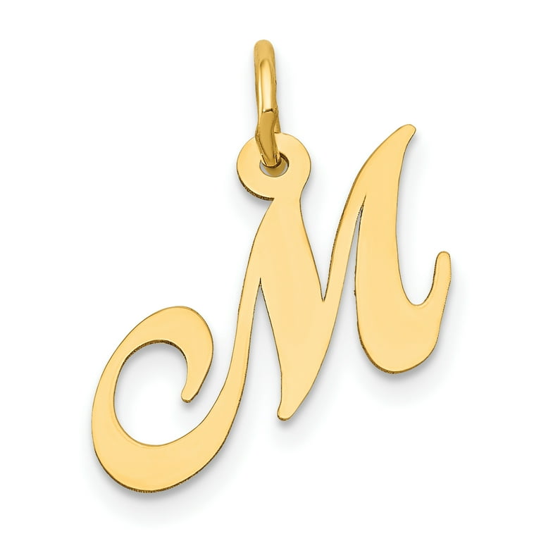 14K Yellow Gold Small Fancy Script Initial M Charm