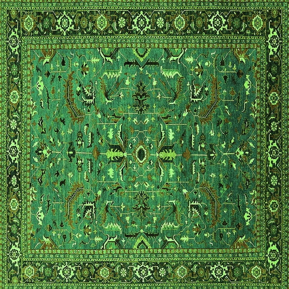 Ahgly Company Indoor Square Oriental Green Traditional Area Rugs, 4' Square