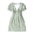 thumbnail image 1 of ZAFUL Women Leisure Daisy Floral Tie Slit Dress Light Green L, 1 of 5