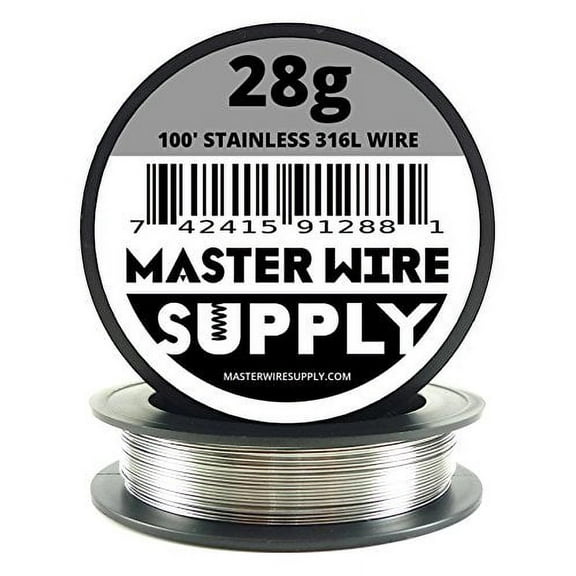Master Wire Supply - Stainless Steel 316L - 100ft - 28 Gauge Wire - Made in the USA