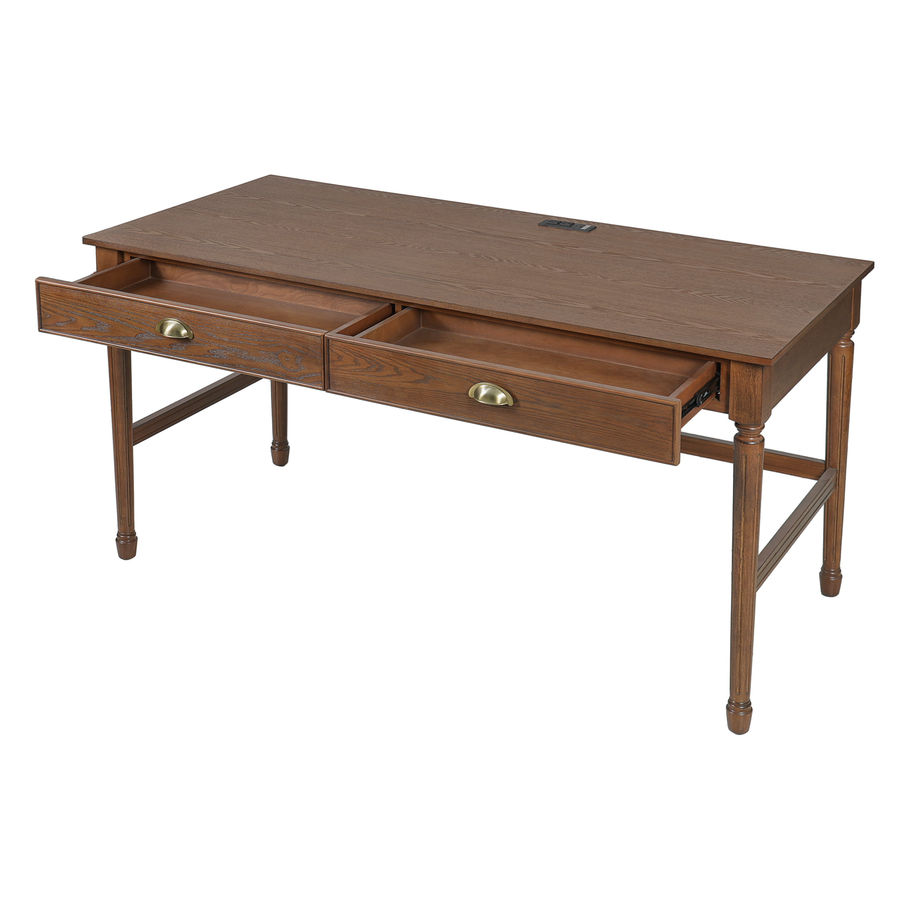 Euroco 60" Solid Wood Writing Desk with 2 Drawers,Home Office Workbench Desk,Small Computer Work Study Table,Vanity Table for Living Room,Bedroom,Walnut