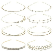 8 Pack Decorative Gold Metal Headbands Glitter Sparkly Bling Crystal Rhinestone Star Leaf Hair Hoops Clasps Bands Accessories for Women Girls Teens