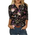 thumbnail image 2 of POTETI Womens Shirts Purple Three Quarter Sleeve Retro V-Neck Easter Printed Loose Tops Blouse, 2 of 5