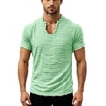 thumbnail image 2 of Zimjoy Men's Linen Shirts Loose Fit V-Neck Short Sleeve Tee Shirts Textured Solid Color Casual Streetwear Basic Tee Light Green 3XL, 2 of 5