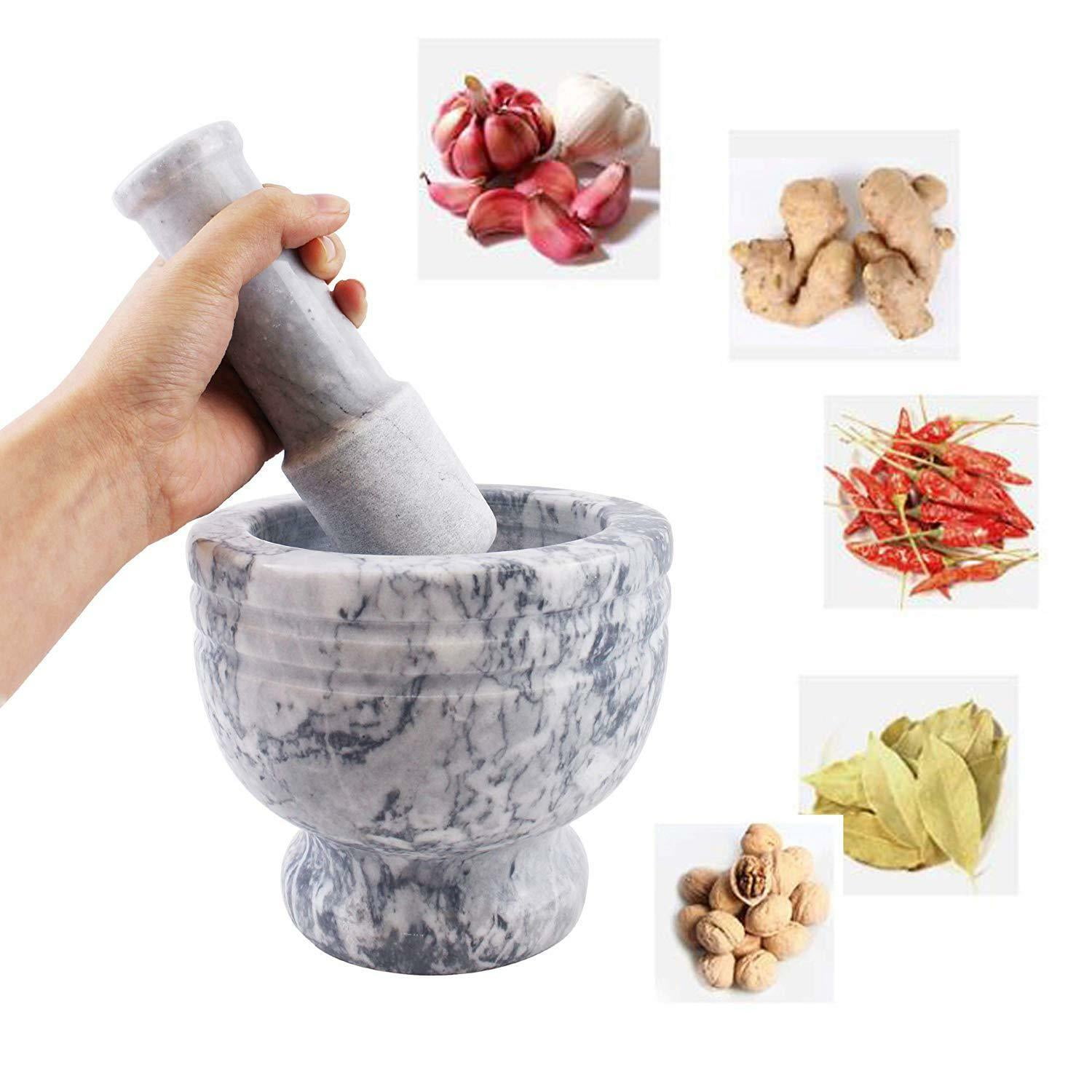 Large Seasoning White Marble Mortar and Pestle Polished Granite Crush