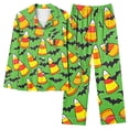 thumbnail image 2 of BiZtdJrK Womens Halloween Pajamas Cute Ghost Pumpkin Print Long Sleeve Button Shirts and Pants Casual Outfits Loose Fit Fall 2 Piece Loungewear Sets with Pocket BA-Multicolor XL, 2 of 5
