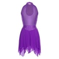 thumbnail image 4 of Aislor Women Ruched Metallic Mesh Lyrical Dance Dress Irregular Ballet Leotard Modern Contemporary Purple M, 4 of 7