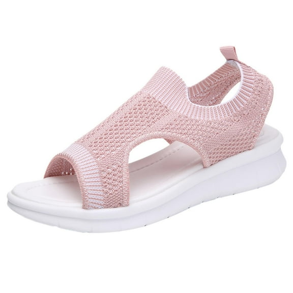 Anuirheih Womens Sandals Wedge Shoes, Comfortable Ankle Strap Open Toe Summer Sandals Casual Outdoor Mesh Breathable Wedges(Light-Pink)