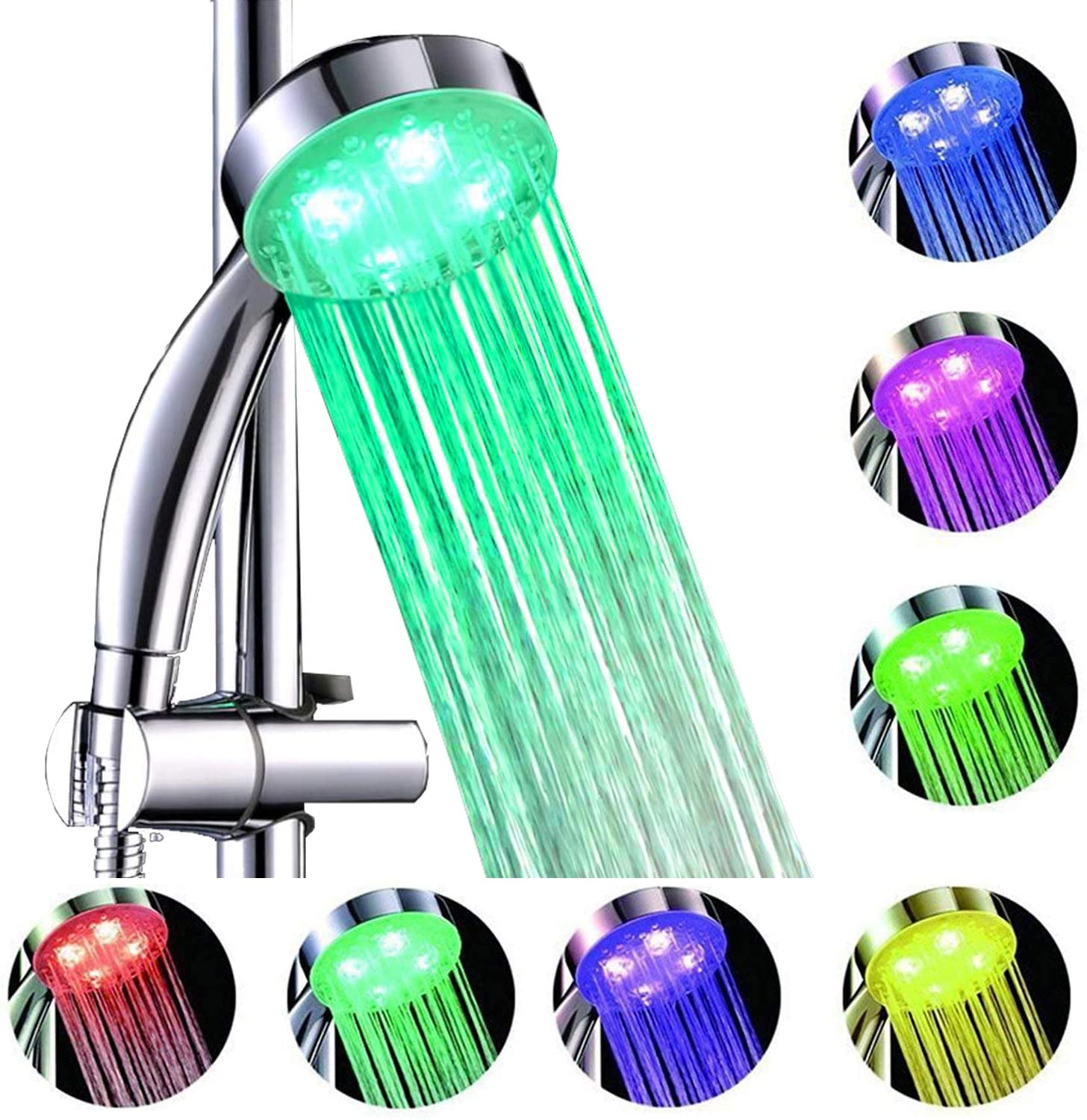 Vzer 8 inch Square 7 Colors Automatic Changing LED Shower Head Bathroom Showerheads Sprinkler
