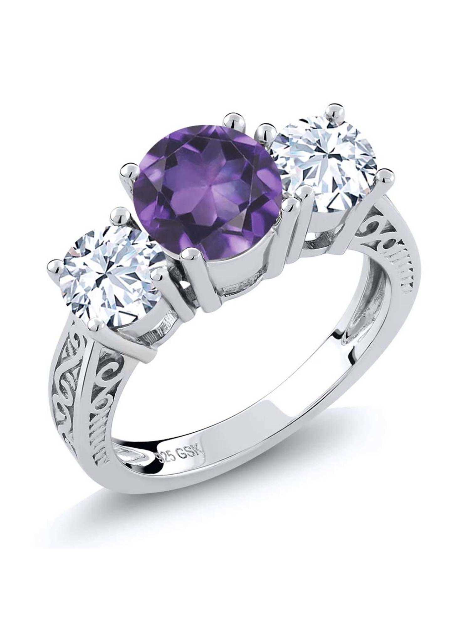 Gem Stone King 2.02 Ct Heart Shape White Topaz Purple Amethyst 925 Sterling Silver Pendant
