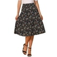 thumbnail image 1 of Falda Midi A-Line Floral Print Chiffon Vintage Verano para Mujeres L Negro Rojo, 1 of 6