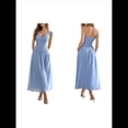 thumbnail image 3 of Vestido Informal de Verano Sin Mangas para Mujer, con Escote en V, Arrugas y Espalda Descubierta, para Fiesta Azul S, 3 of 7