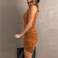 thumbnail image 2 of ZEHJUHAN Women's Solid Color Sleeveless Bodycon Dress - Round Neck Slim Fit Cross Hem Mini Dress for Summer Brown，M, 2 of 11