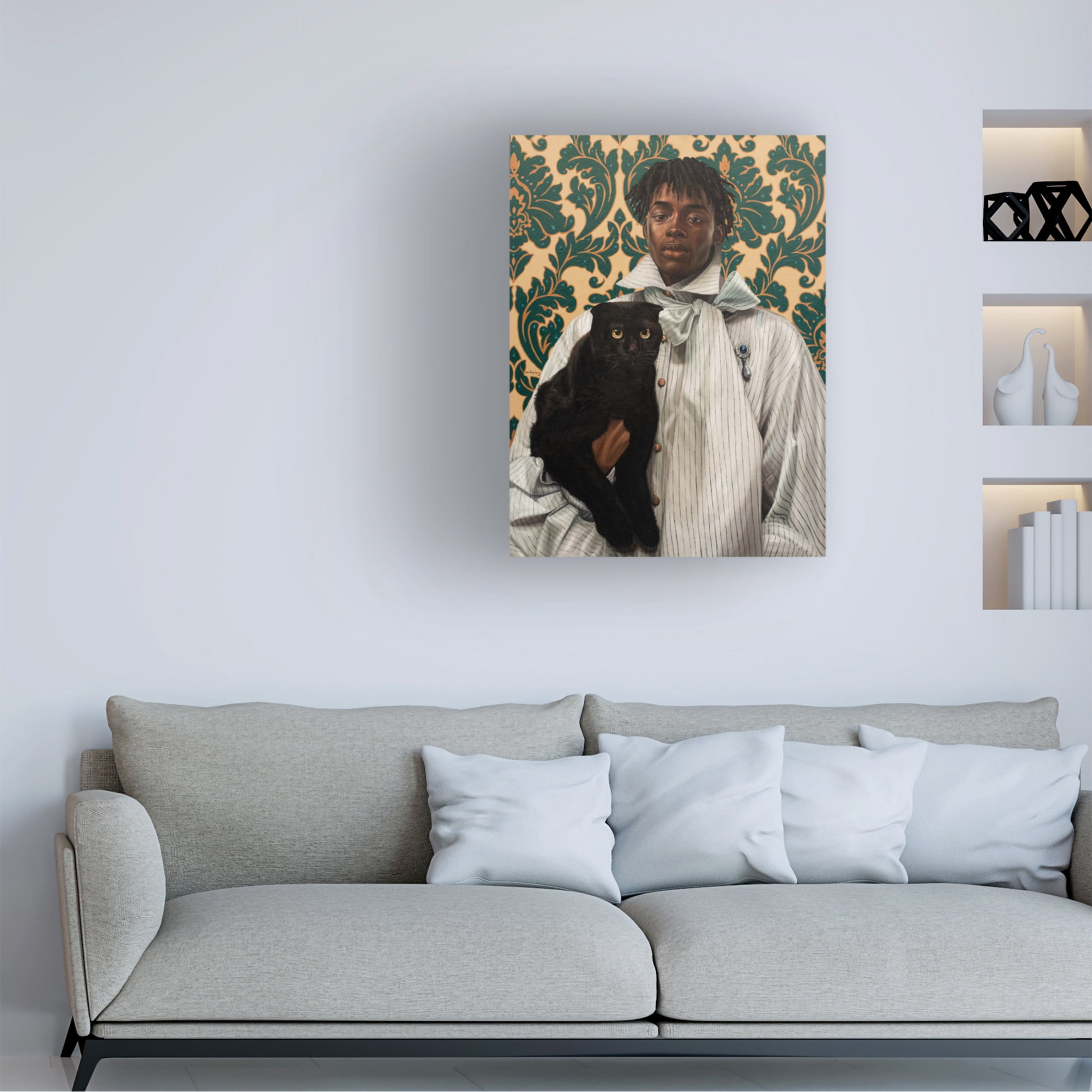Trademark Fine Art Damilare Jamiu  Holding a Black Cat Canvas Wall Art