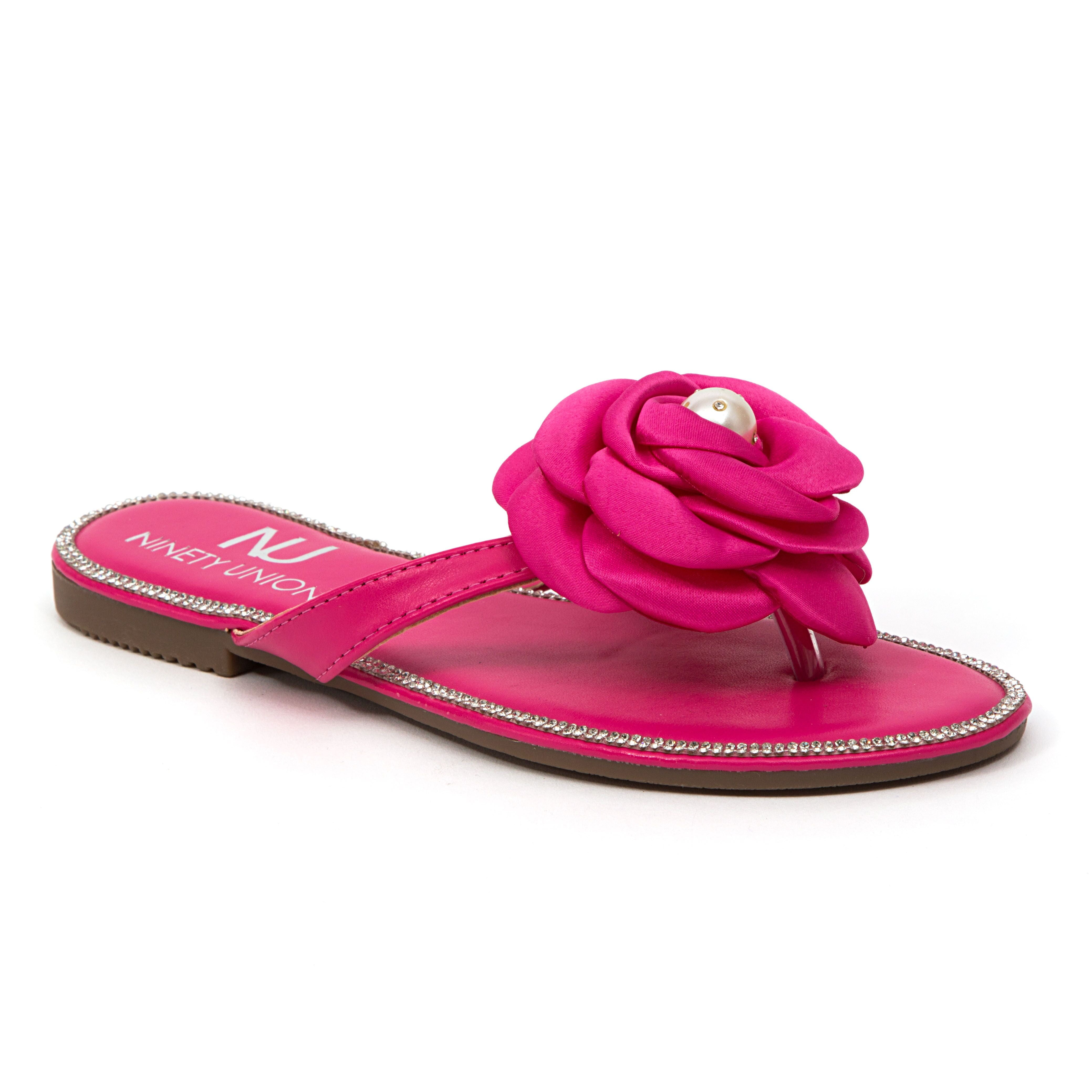 Union Union Women's Satin Flower Leatherette Flat Thong