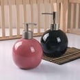 thumbnail image 2 of Dispensador de jabón de manos de cerámica de alta calidad, tarro con bomba recargable for loción de baño y champú, diseño redondo, 2 of 5