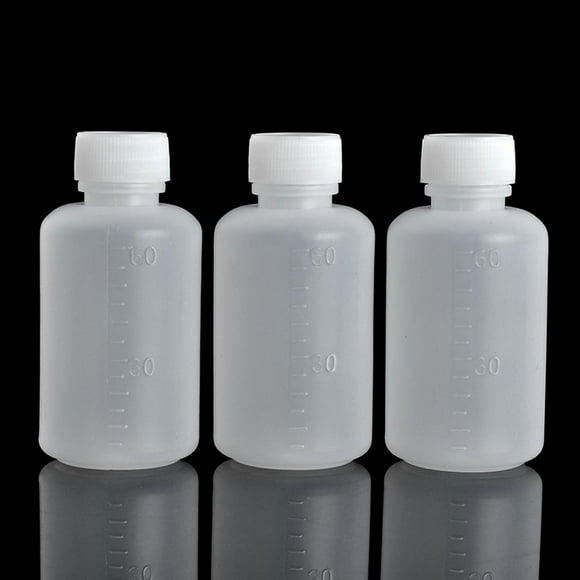Bezall 50Pcs 60ml 2oz PE Plastic Empty Small Mouth Graduated Lab Chemical Container Reagent Bottle Sample Sealing Liquid Medicine Bottles