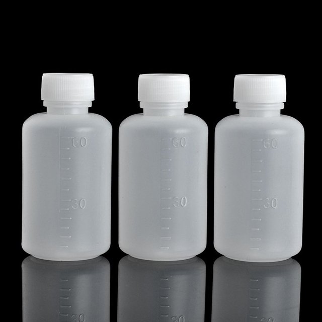 Bezall 50Pcs 60ml 2oz PE Plastic Empty Small Mouth Graduated Lab Chemical Container Reagent Bottle Sample Sealing Liquid Medicine Bottles