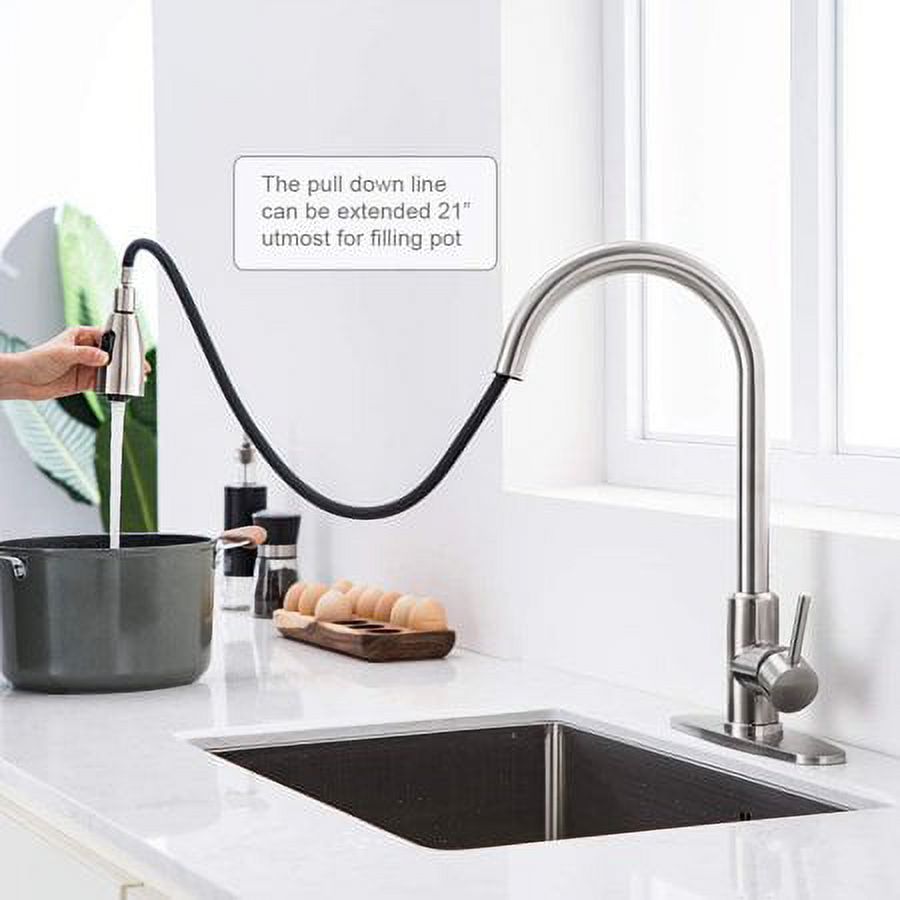 Kitchen Faucet,Kitchen Sink Faucet with Pull Down Sprayer,2 Models Single Handle Kitchen Bar Faucet w/ Water Lines Mixer Tap(fit 1/2" and 3/8") - image 4 of 7