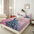 thumbnail image 4 of Feelyou Pink Blue Peacock Twin Sheet Sets, Romantic Blossoms Floral Flower Twin Fitted Sheet, Kawaii Animal Flat Sheet, Breathable Home Decor, 3-Piece, 4 of 7