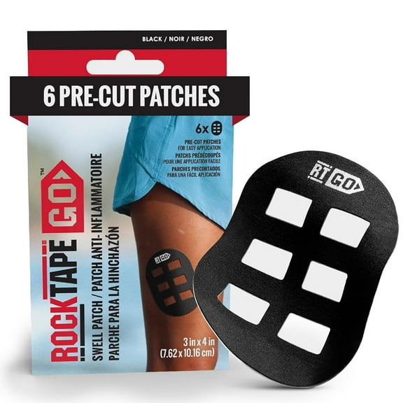 RockTape Rockpatch Swell Standard Adhesive Athletic Tape, Black, 6 Pack