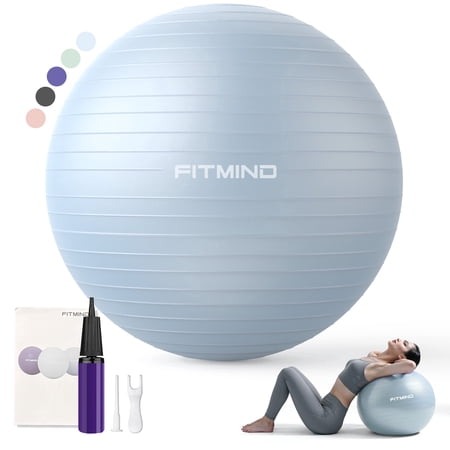 FITMIND Thick Exercise Ball 21.7 for Yoga and Pilates 1100lb Load Bearing Hand Pump Anti-Burst Blue