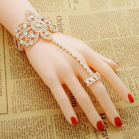 Bangle Silver Ring - AkoaDa Flower Shape Bracelet Bangle Finger Ring Hand Chain Fashion Jewelry Vogue Magic