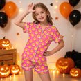 thumbnail image 2 of CAUYDY Girls Halloween Silk Pajama Set Print Short Sleeve Button Up Shirt and Shorts Holiday 2 Pcs Sets,2-3 Y, 2 of 5
