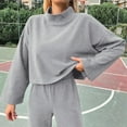 thumbnail image 6 of STETMN Women's Fall Solid Outfit Mock Neck Crop Pullover Tops Baggy Wide Leg Pants Lounge Tracksuit, 6 of 8