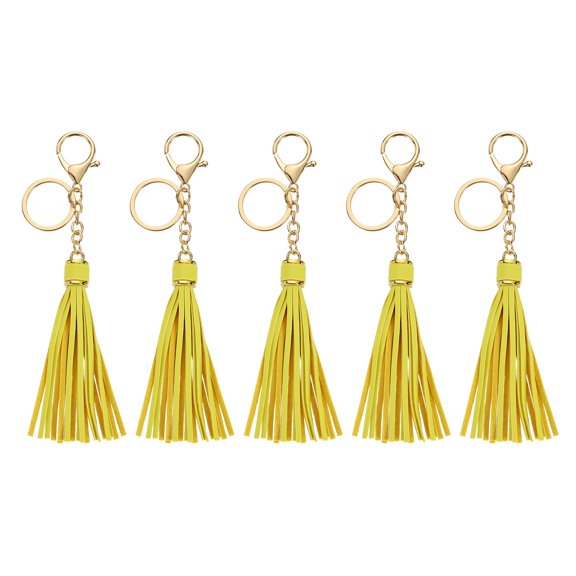 5Pack Leather Keychain Tassels with Lobster Clasp Key Ring, Light Yellow