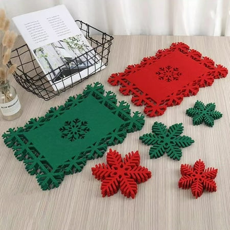 

Riguas 10 Pcs Christmas Placemats Hollow Out Snowflake Anti-scalding Table Protection Solid Color Festive New Year Coasters Party Decoration Supplies