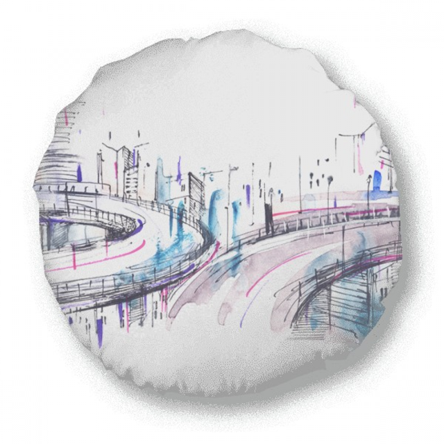 Bâtiment Moderne Gratte-Ciel Overpass Rond Jeter Oreiller Décoration Coussin