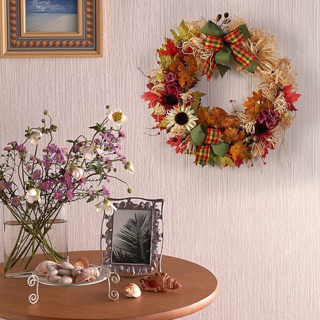 Corona Artificial Guirnalda artificial de hojas de arce otoñales para colgar en la pared de la puerta (35 cm) Wdftyju Libre de BPA