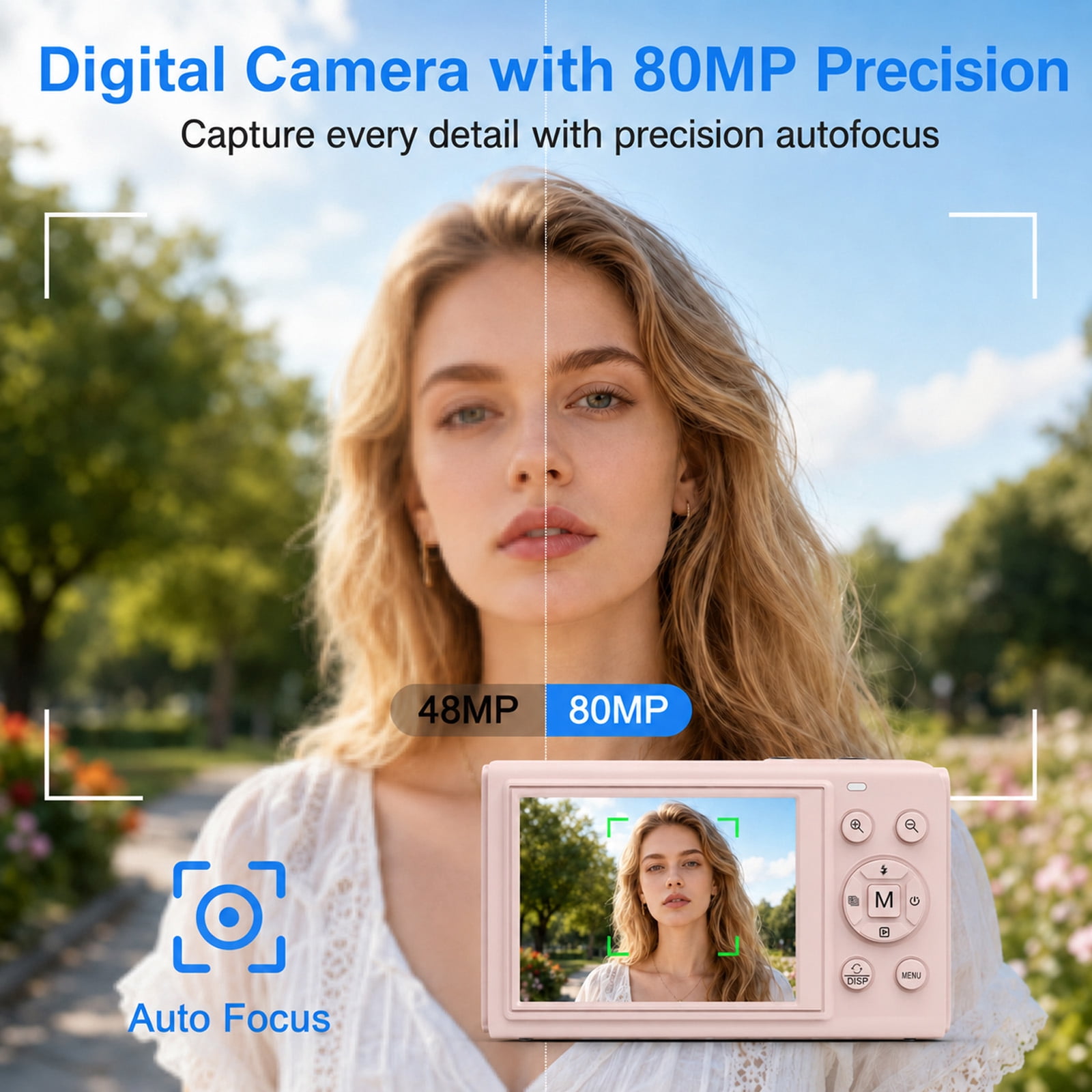 5K 80MP Digital Camera, Dual Screen WiFi Point-and-Shoot Camera with 18X Zoom, Flash and 64GB Card for Vlogging, Teens and Adults, Pink