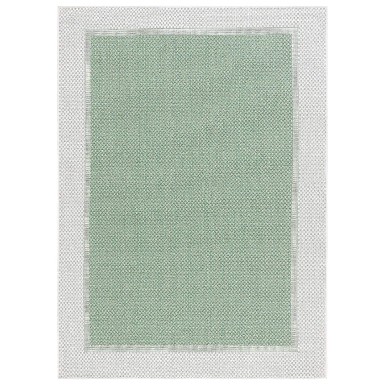 SAFAVIEH Machine Washable Rug Indoor/Outdoor Bermuda Collection - Bermuda David Plaid Indoor/Outdoor Area Rug, Green/Ivory, 6'7" x 6'7" Round