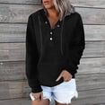 thumbnail image 2 of VISALY Hoodies Pullover Drawstring Sweatshirt Half Buttons Sweatshirts Cropped Hoodies Pullover Sweaters Fall Outfits Winter Clothes Casual Sweaters Hoodies Pullover Basic Sweatshirt Black L, 2 of 7