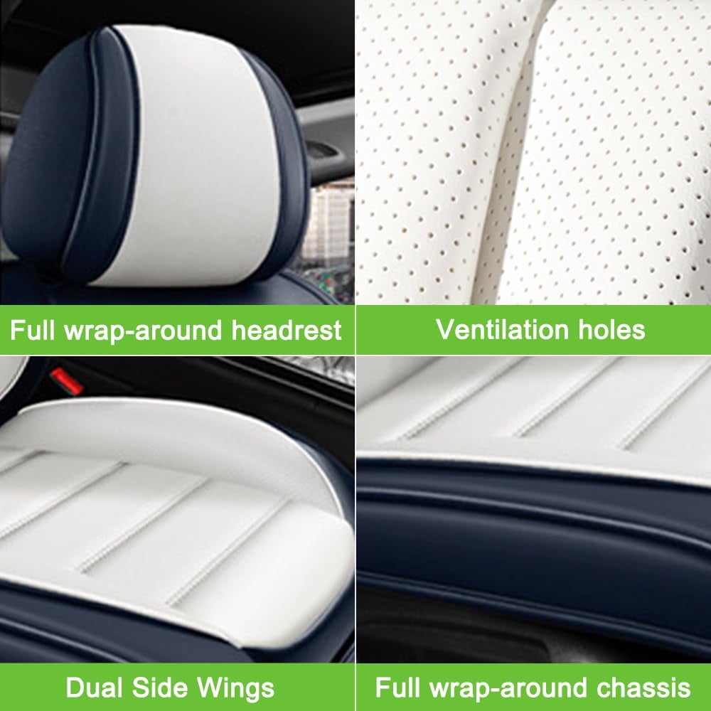 AFUNTIO Seat Covers for Honda 99% Models,2PCS Leather Car Seat Cushions,Waterproof Car Sit Protectors,Nonslip Interior Accessories(Blue and White)